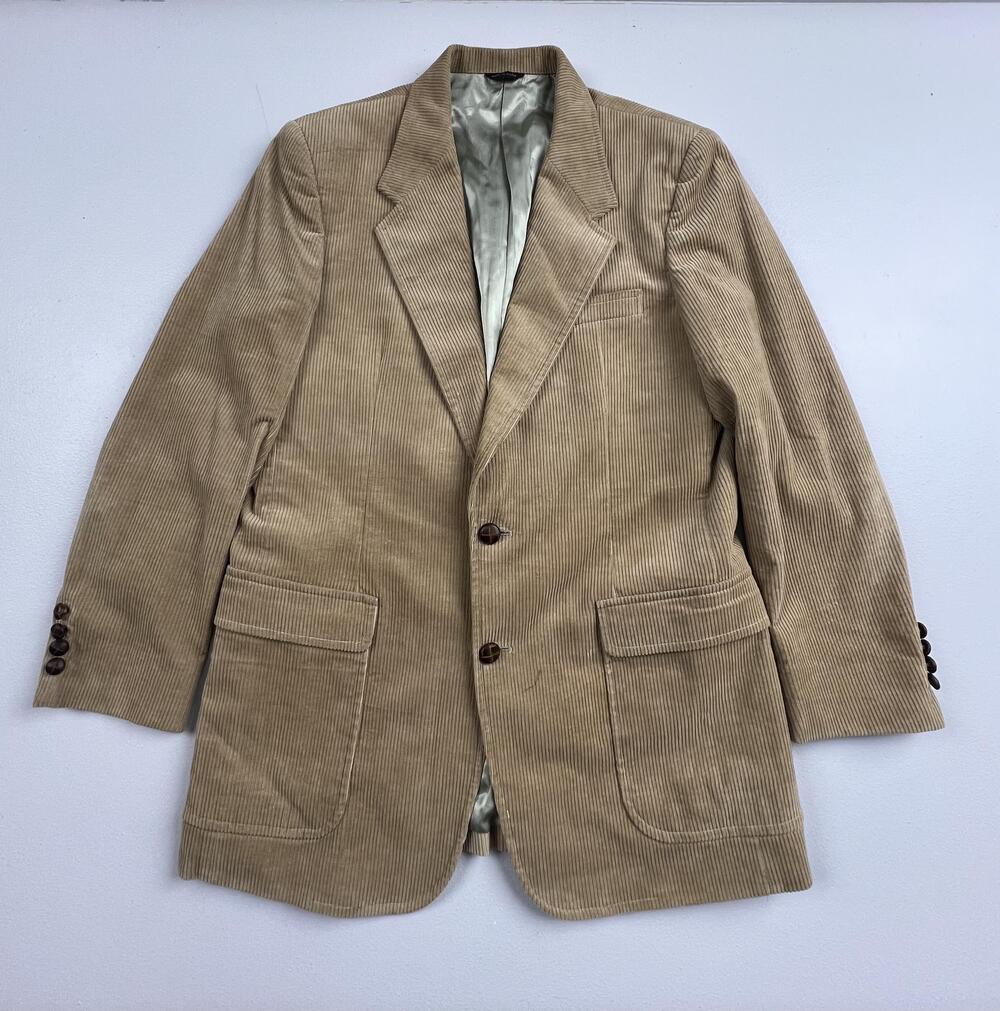 Joe Namath Sport Coat Jacket Mens 40 Reg Beige Corduroy Two Button Blazer